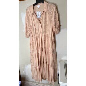 Lularoe Helene Tiered Midi Dress Button Front peach XL